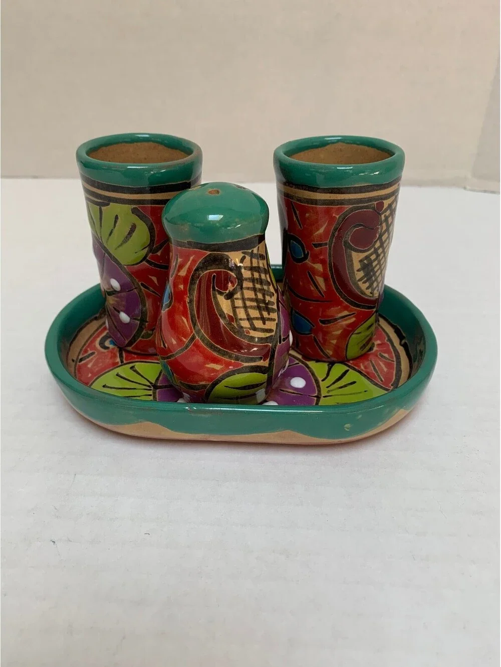 NWOT Mextequil 4 Piece Talavera Set Mexican Folk Art Tequila Set